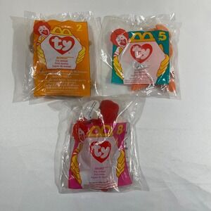 Vintage 1990s McDonald's Teenie Beanie Babies Lot of 3 NIP Bongo Goldie Snort